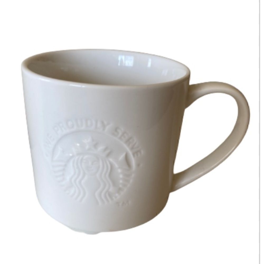 Starbucks 2014 White Embossed Coffee Cup Mug 12oz